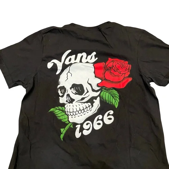 Vans Rambler Rose Tshirt Youth Small Black 1966 Graphic Print Skull Skater - Picture 5 of 7